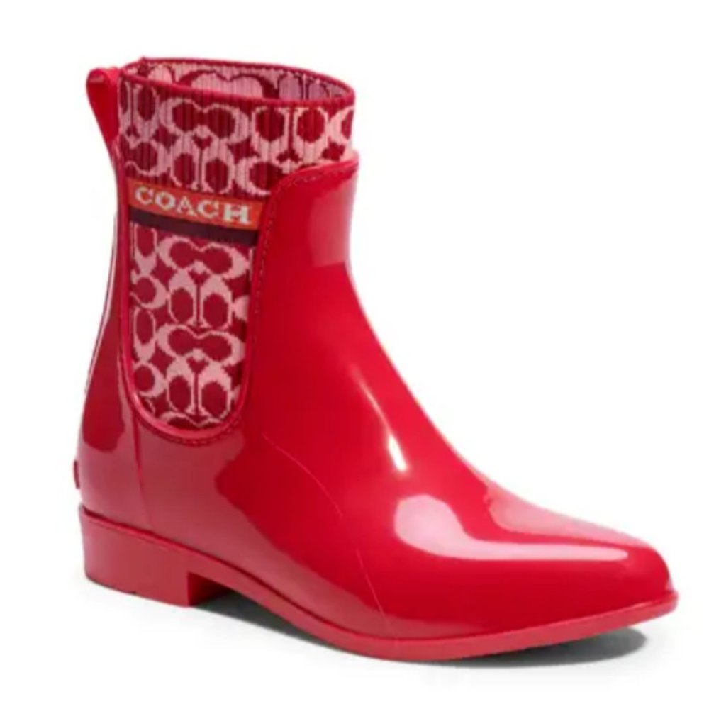 NIB COACH Rivington Red Apple Waterproof Chelsea Rain Boot - 7